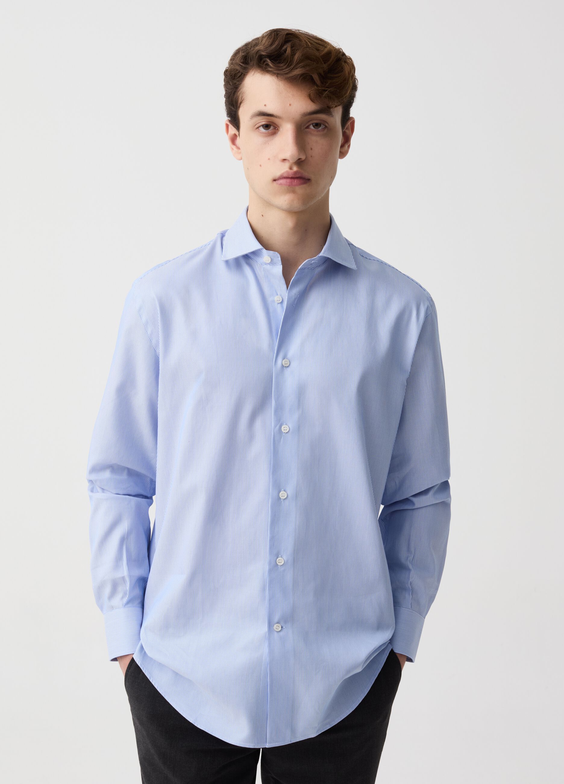 Camicia regular fit in cotone doppio ritorto