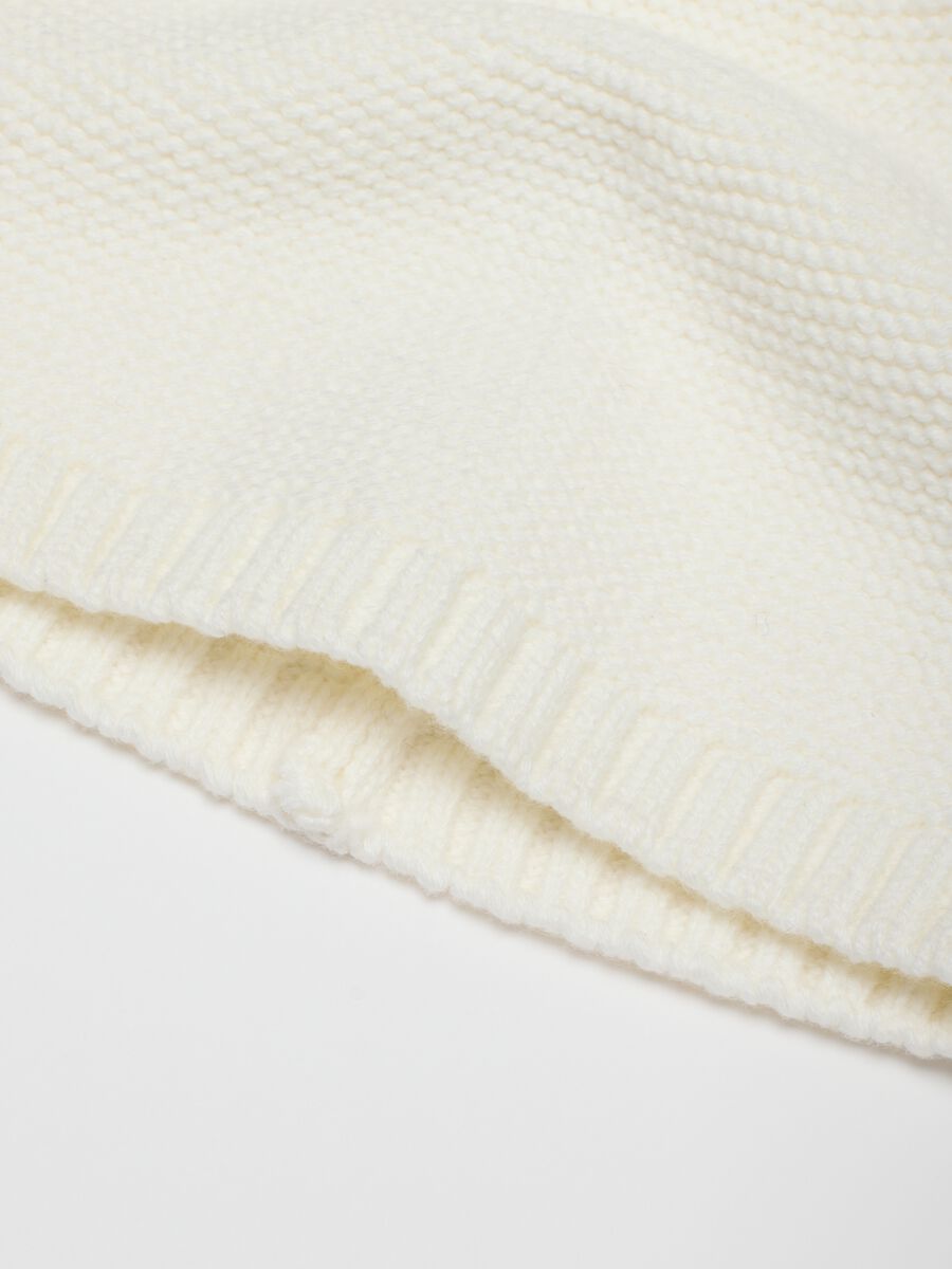 Berretto da neonata in puro cotone bianco con pon pon_1