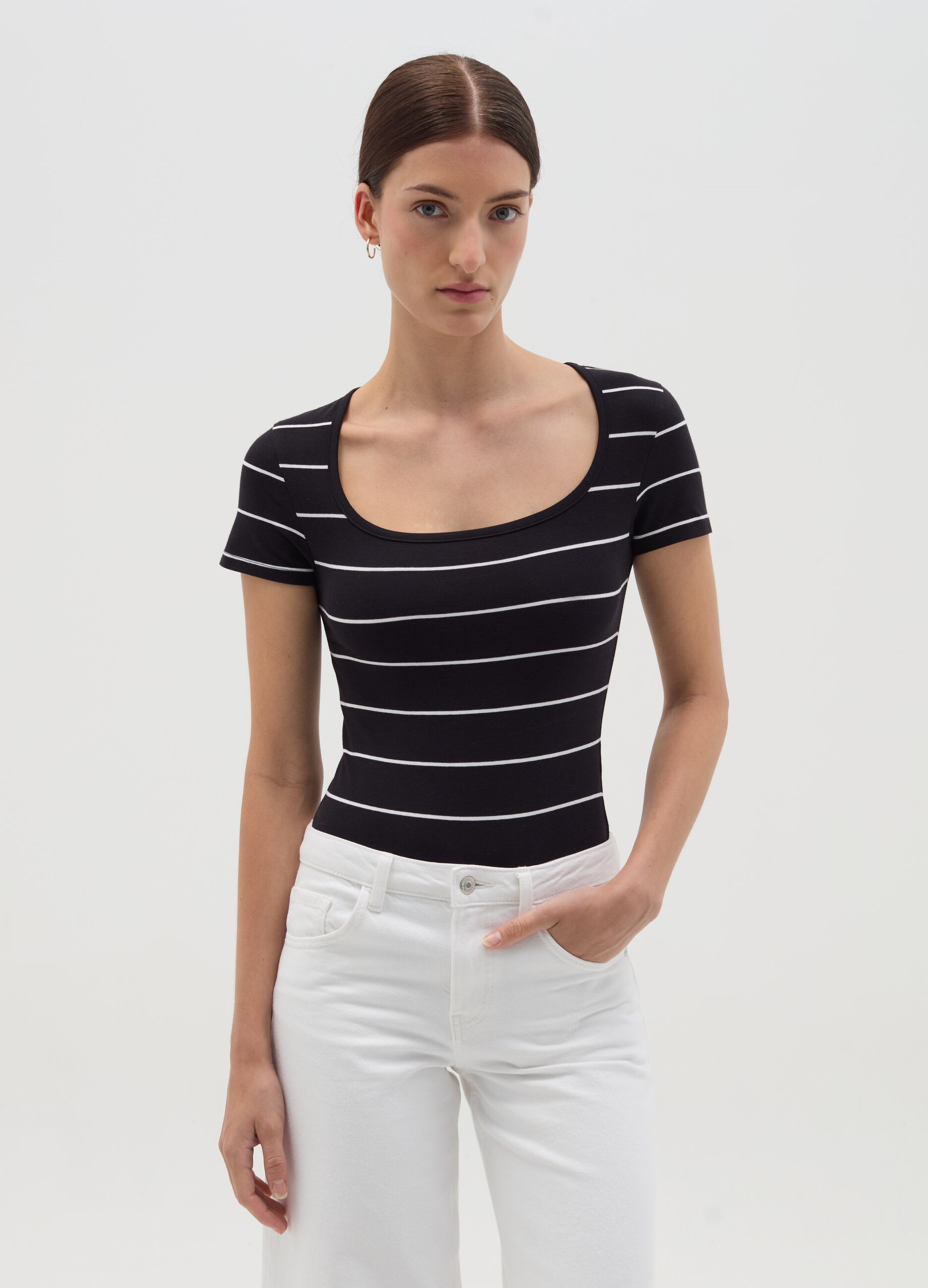 Striped bodysuit with short sleeves