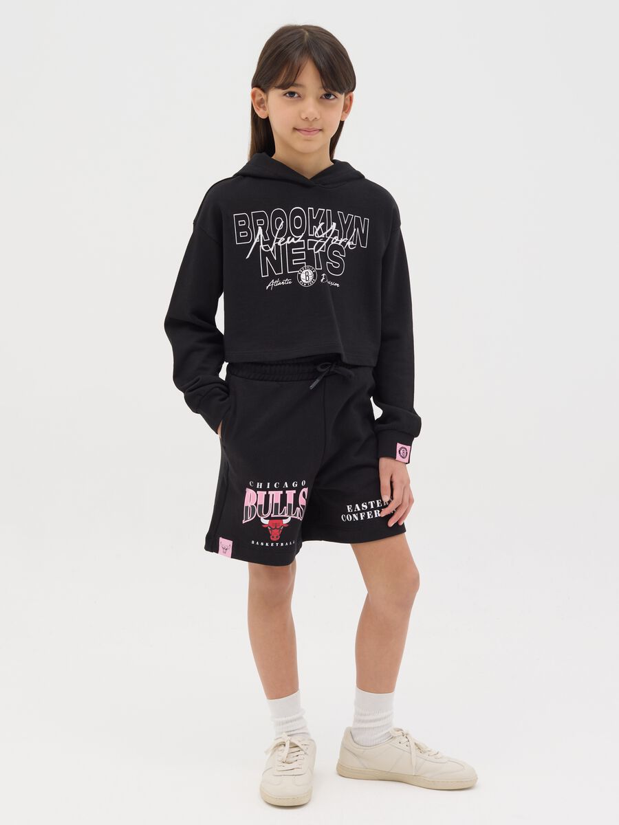 Black NBA Chicago Bulls Bermuda joggers with drawstring_0