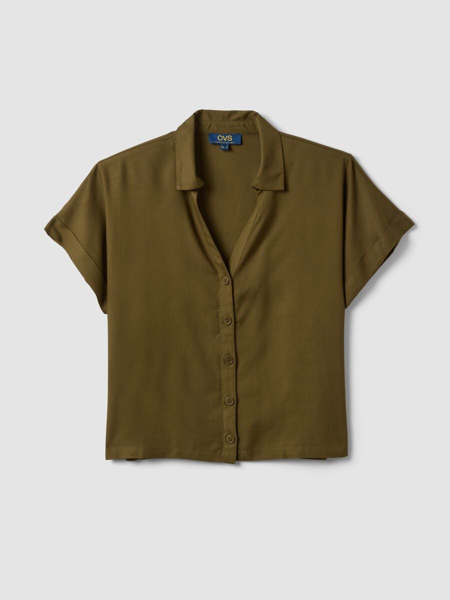 Green short-sleeve pure viscose shirt with oversized fit_4