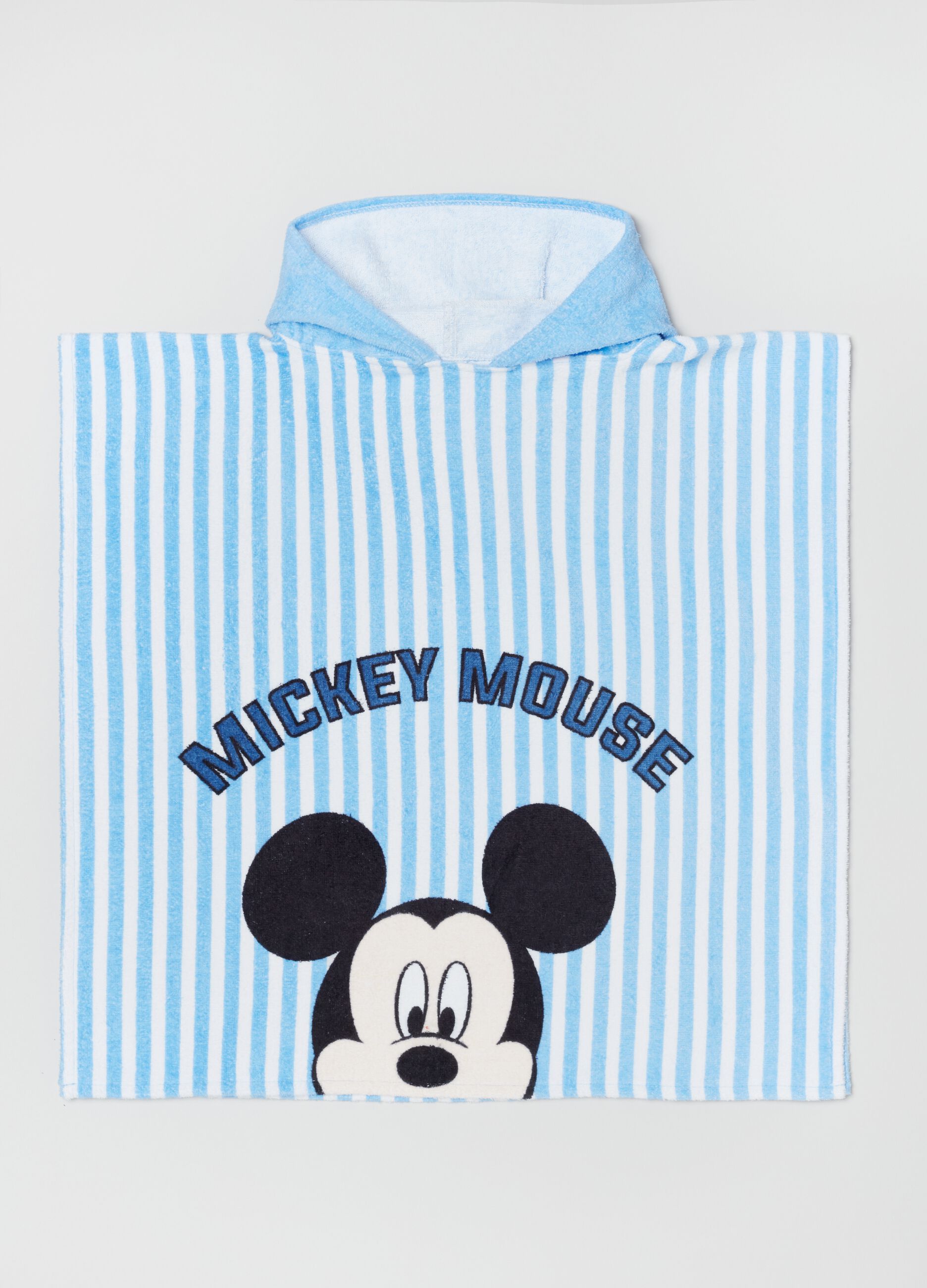 Striped beach poncho with Mickey Mouse print