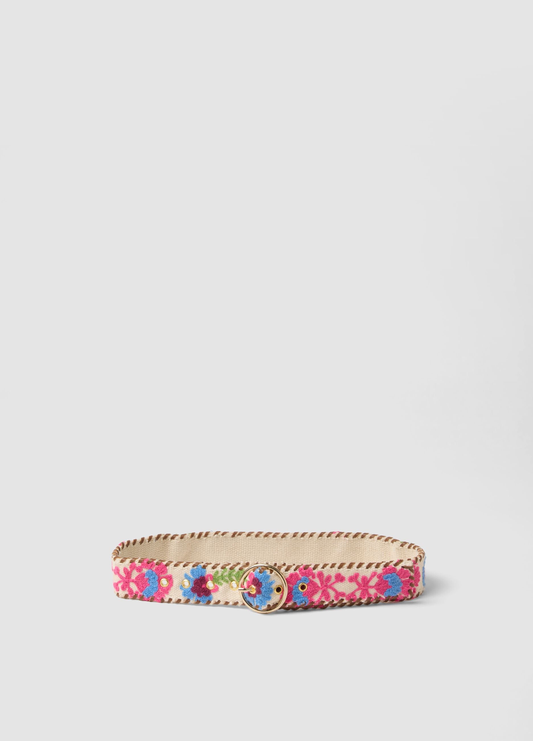 Multicoloured pure cotton belt with embroidery