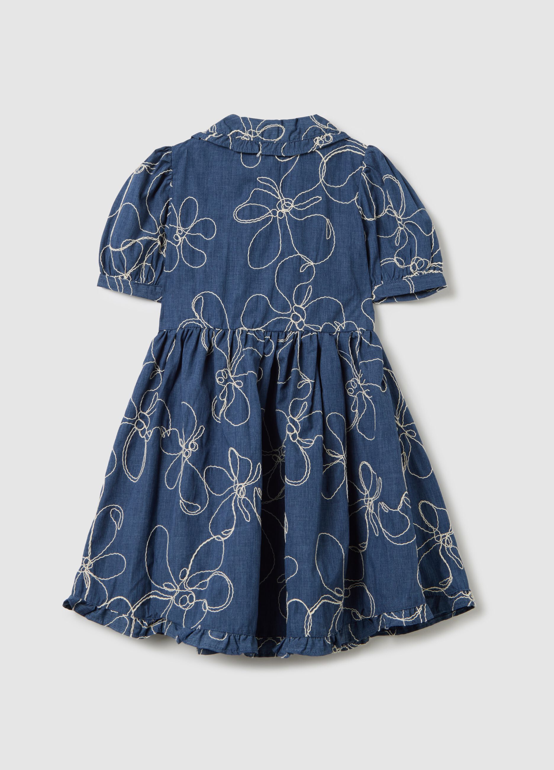 Denim dress with floral embroidery