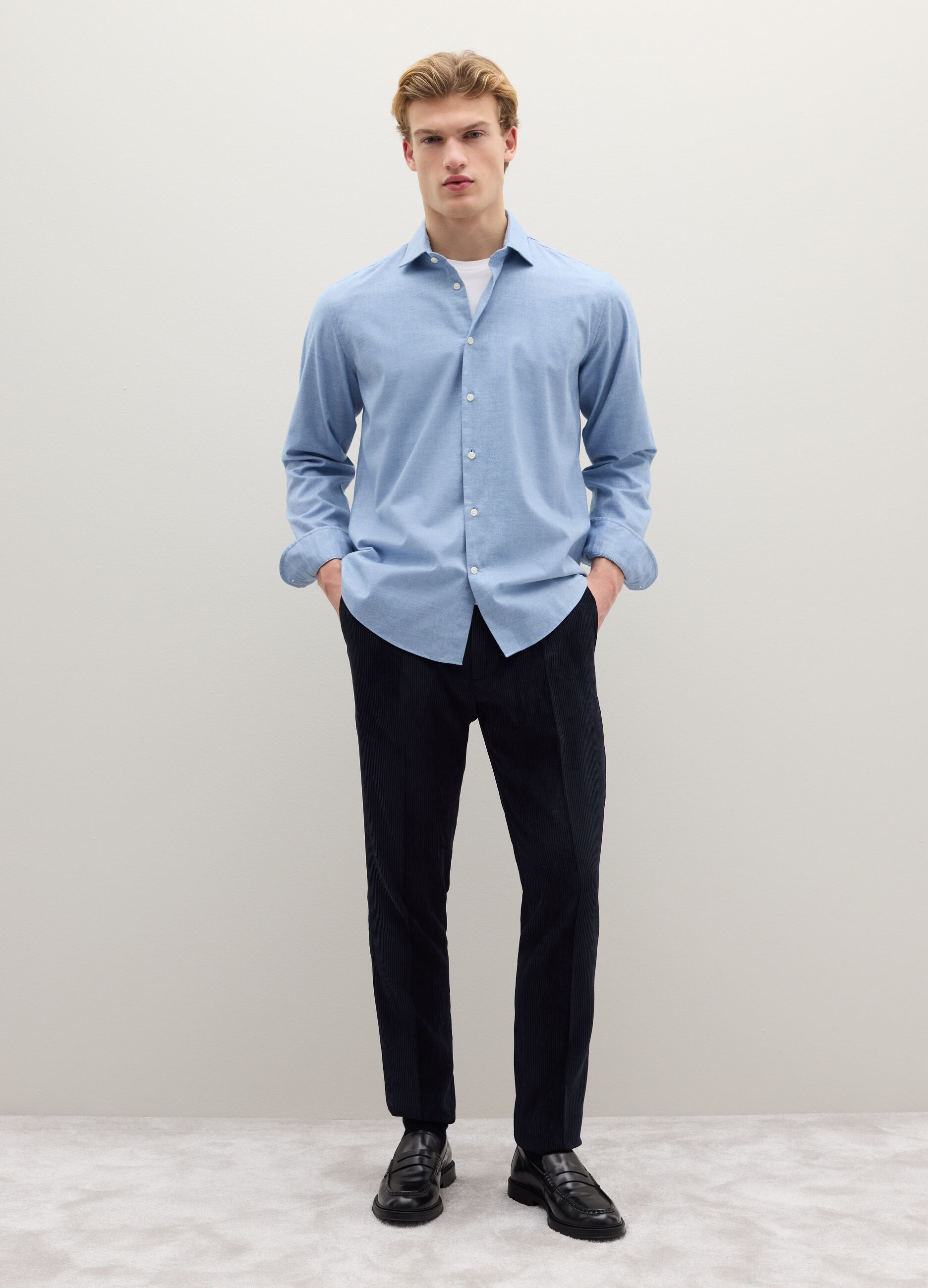 Blue shirt in cotton-wool blend regular fit