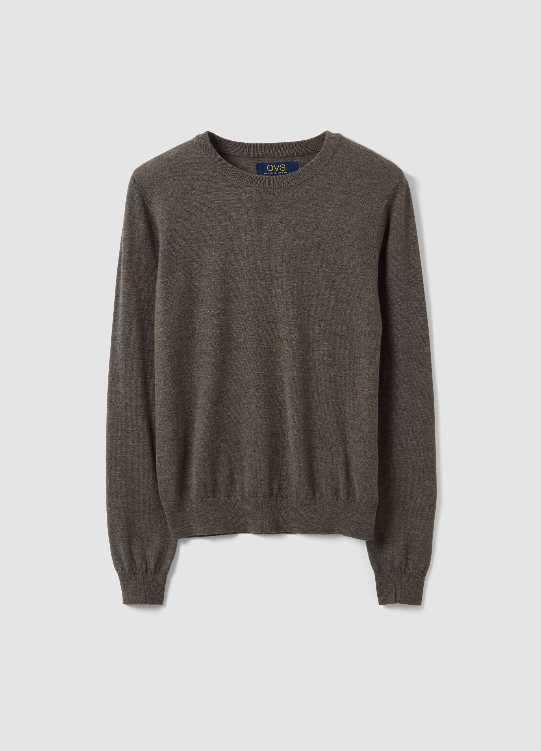 Grey crew-neck wool-blend jumper, regular fit