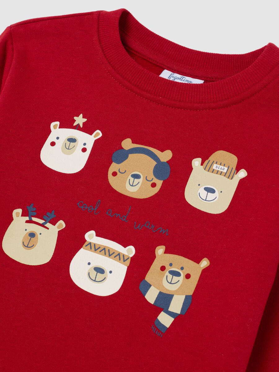 Red child's sweatshirt in pure cotton regular fit with Christmas print_2
