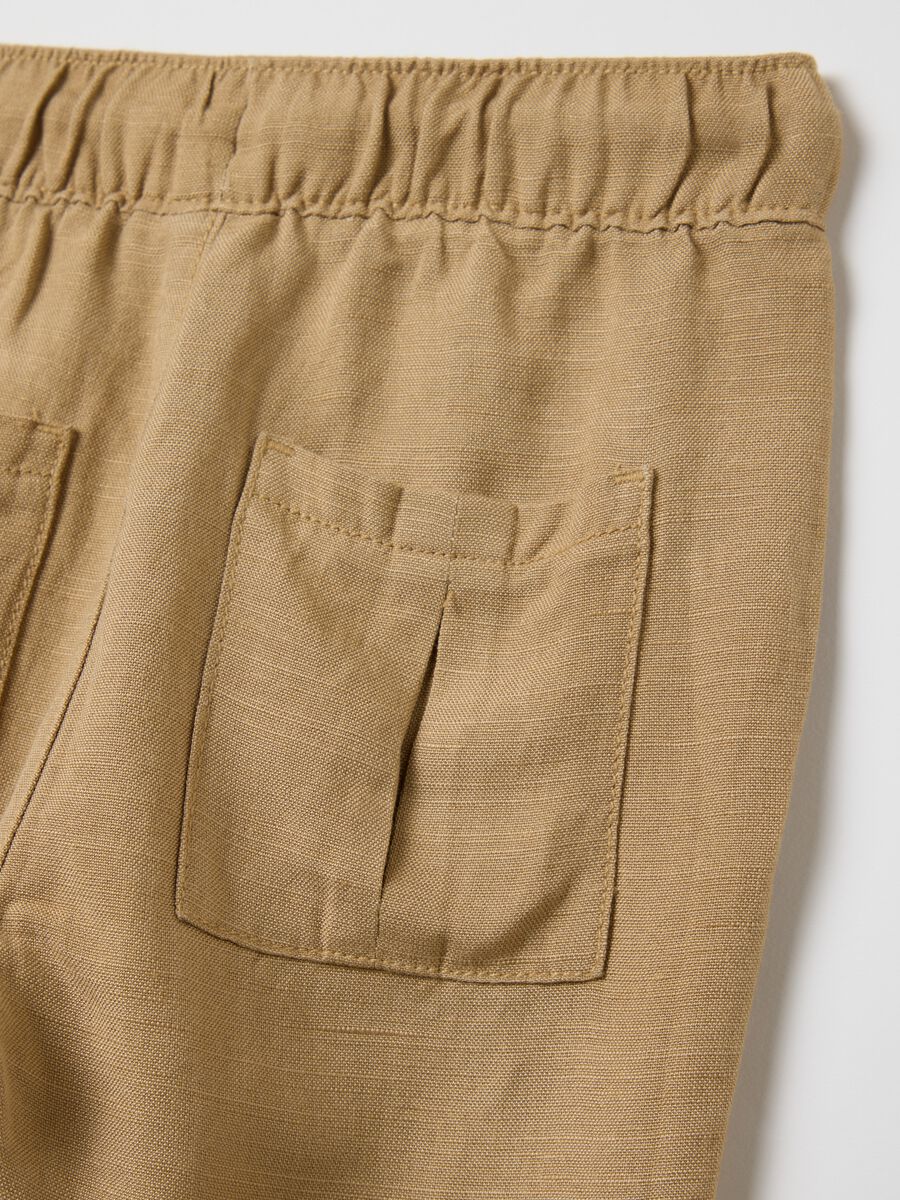 Beige trousers in linen and viscose with drawstring_3