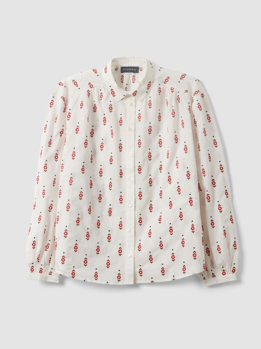 White pure cotton embroidered-pattern shirt, regular fit_0