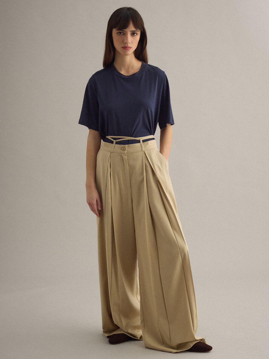 Blue cotton blend short sleeve T-shirt regular fit_2