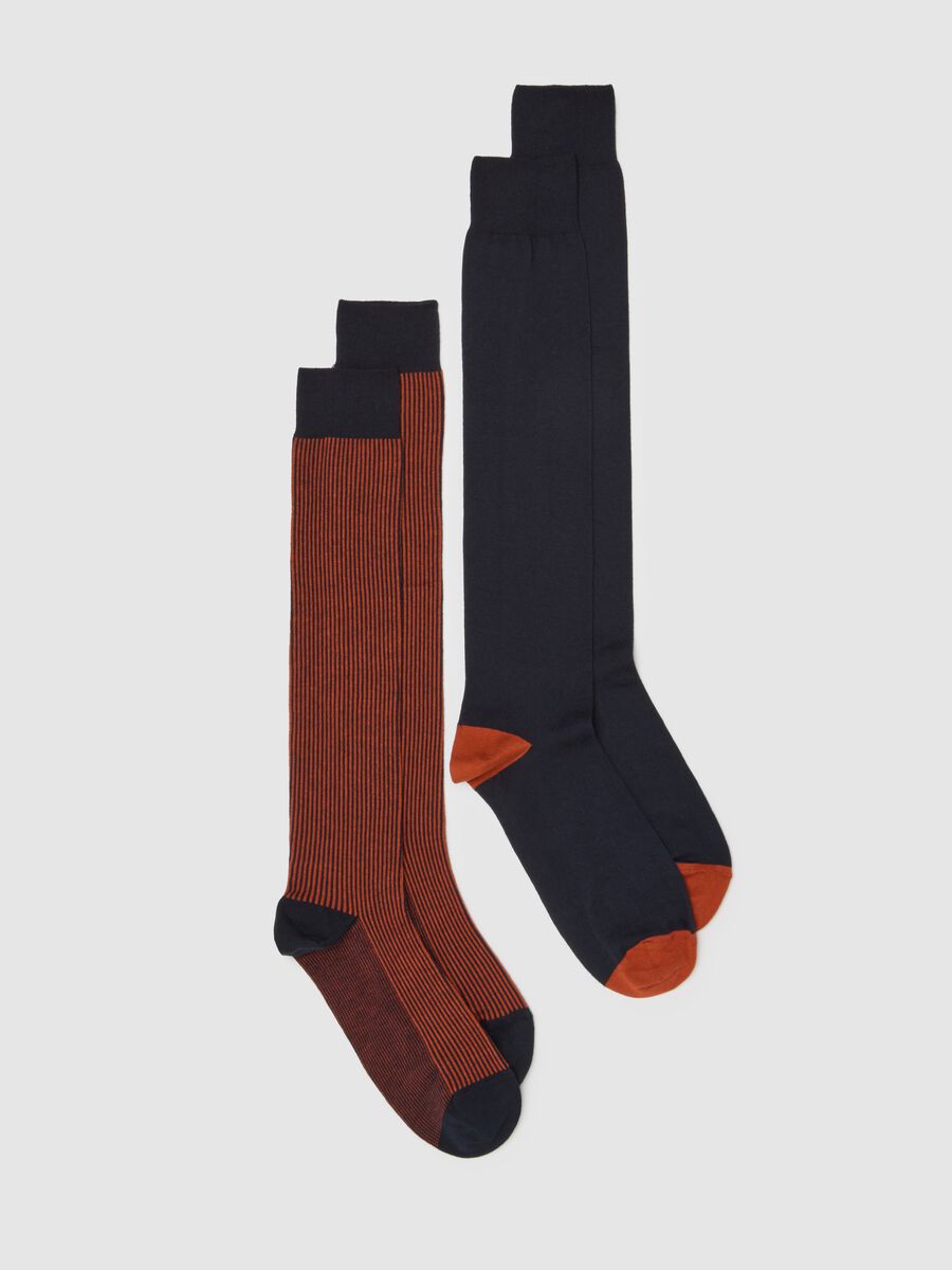 Twin-pack long multicoloured cotton socks with stretch_0
