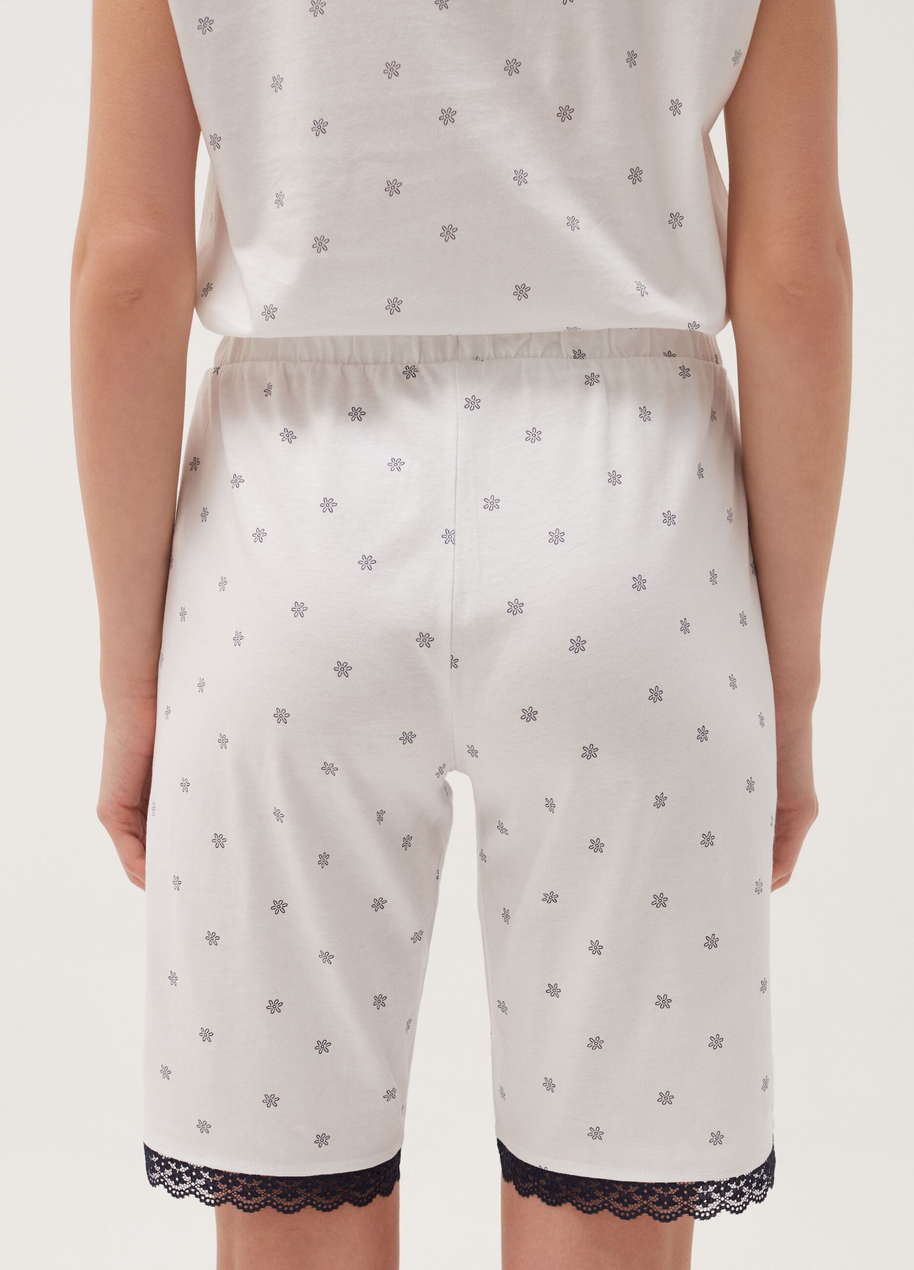 Shorts pigiama in cotone con profilo in pizzo