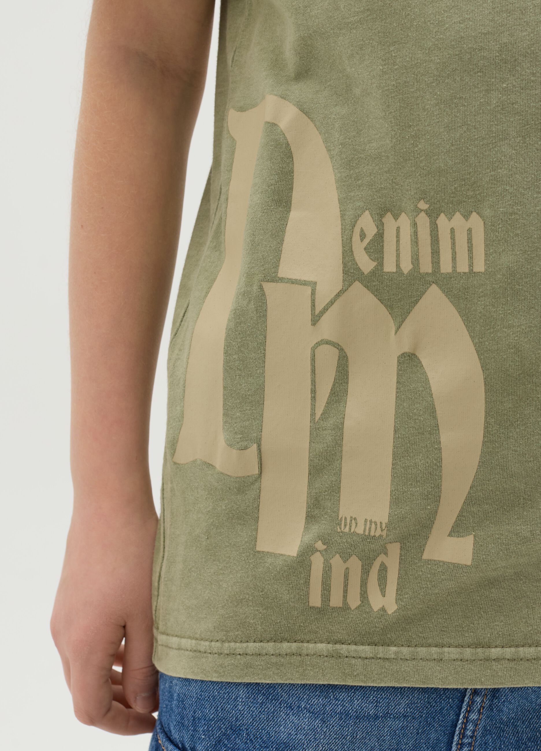 T-shirt acid wash con stampa "Denim Mind" 