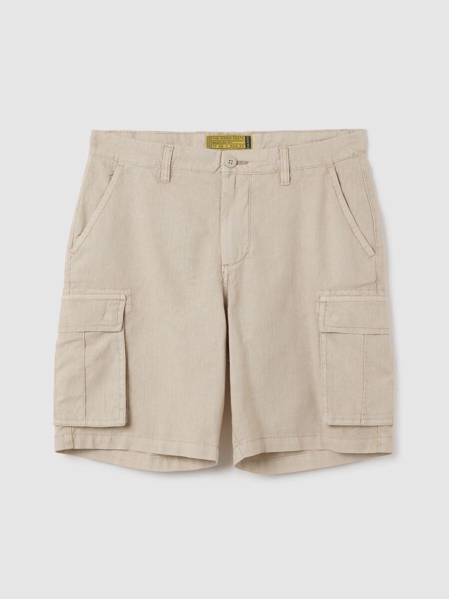 Men's beige cotton blend cargo shorts regular fit_0