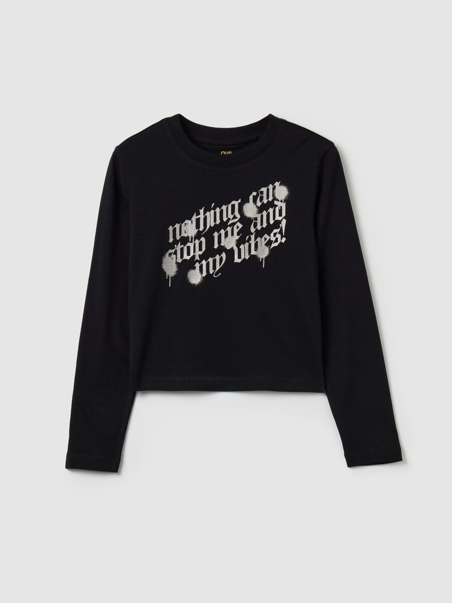 Crop T-shirt with long sleeves and print_3