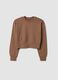 Brown sweatshirt in organic cotton and viscose blend with ribbed neckline_3