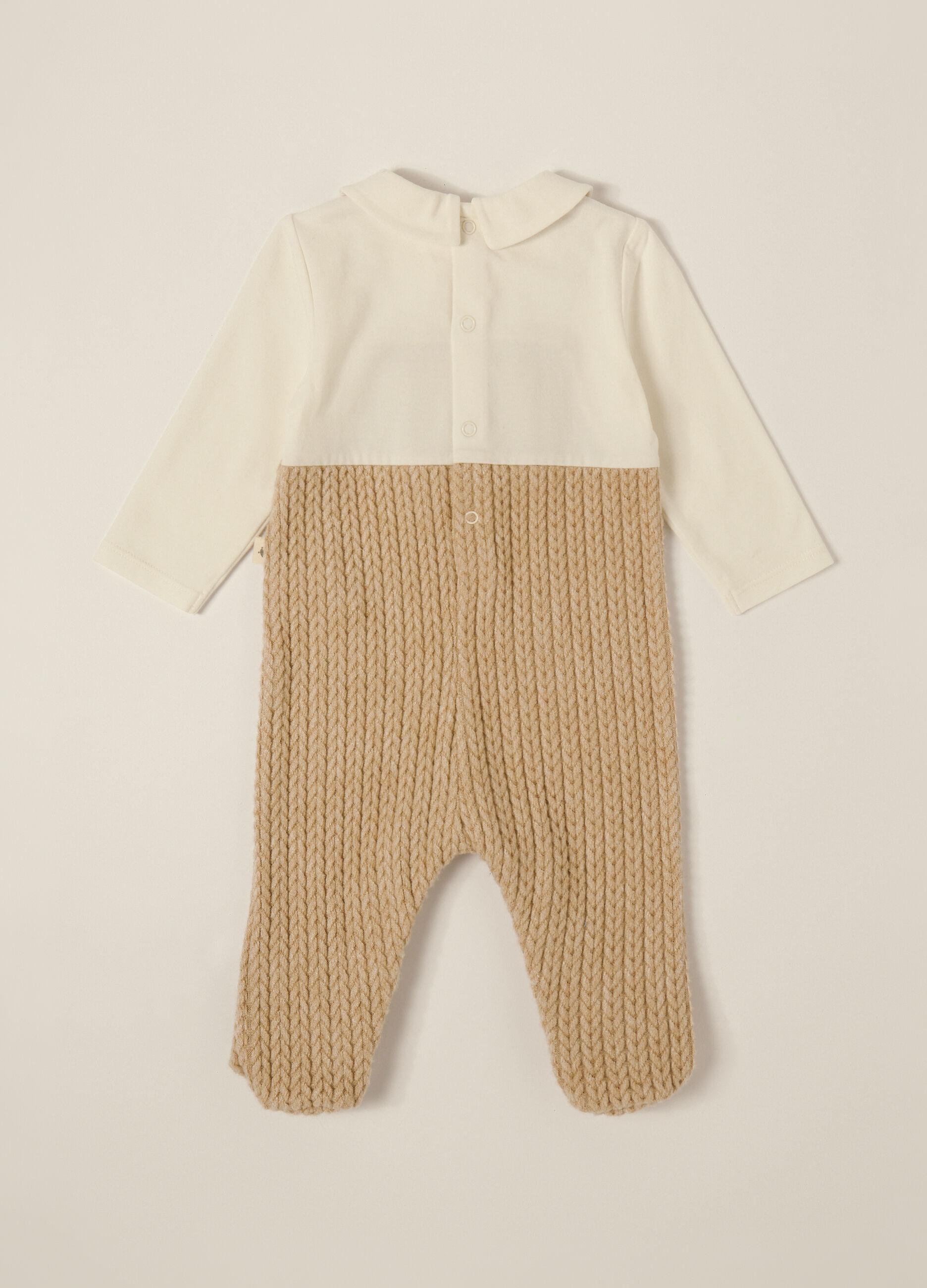 Beige baby romper with classic collar