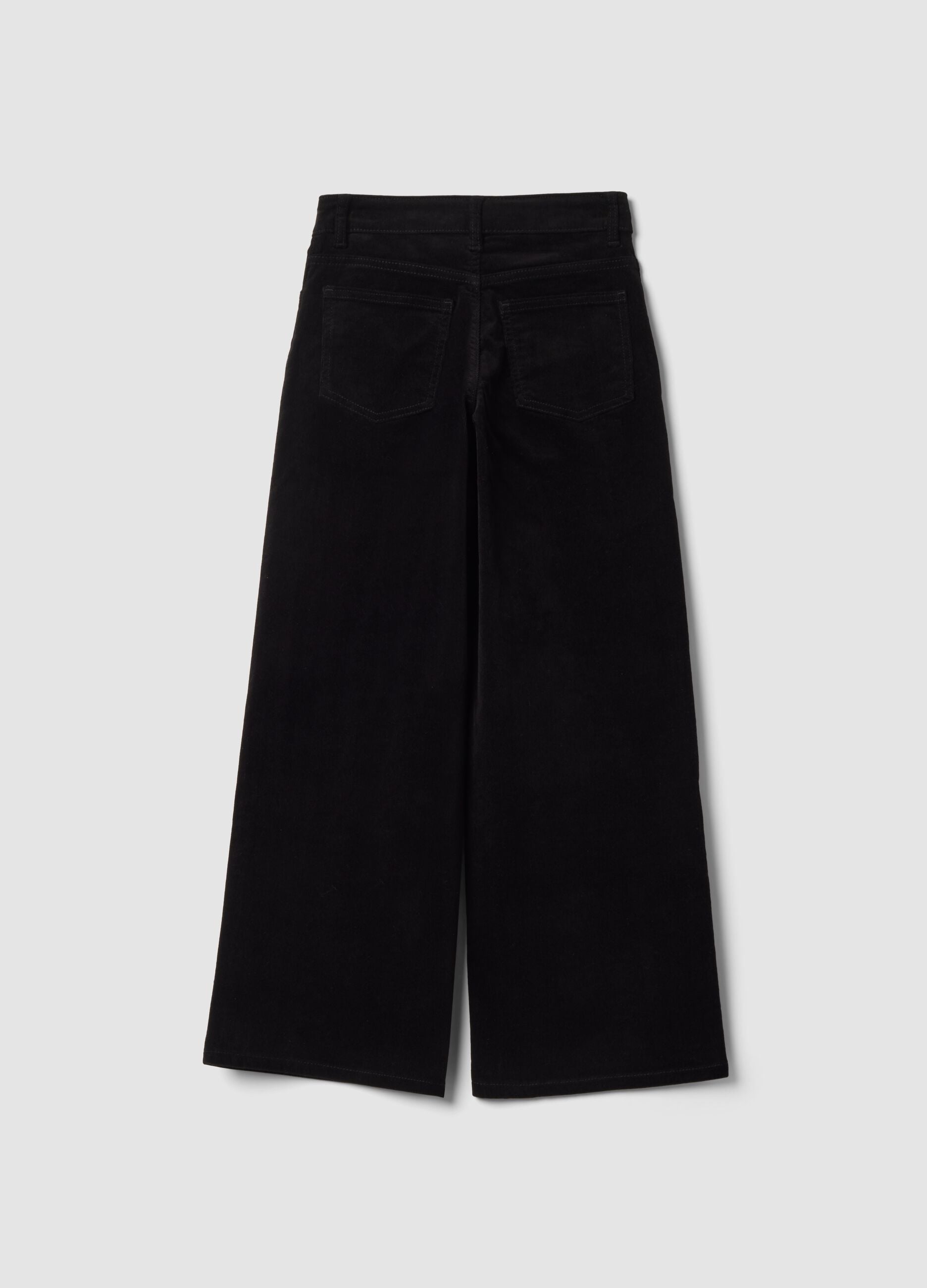 Black wide-leg stretch cotton trousers