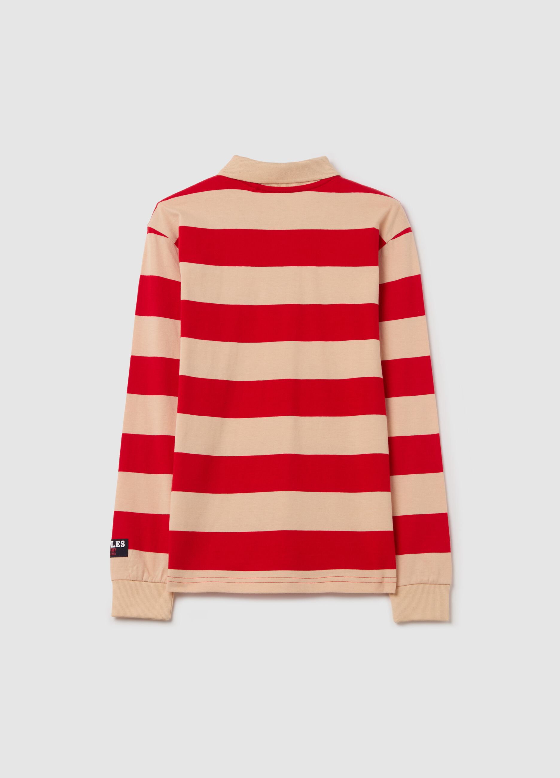 Long-sleeved polo shirt with striped pattern and "ATHLS" embroidery