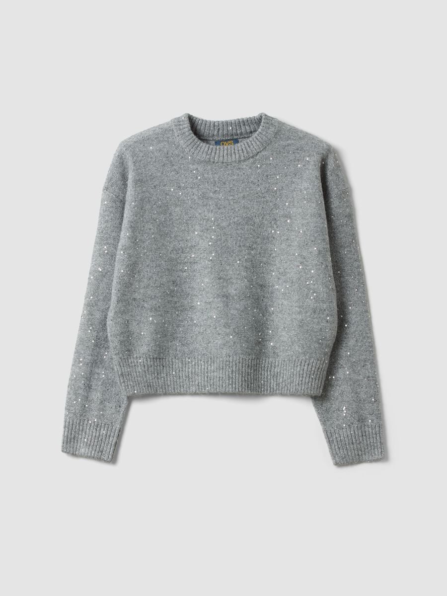 Maglia grigio melange in tessuto elasticizzato e paillettes regular fit_0
