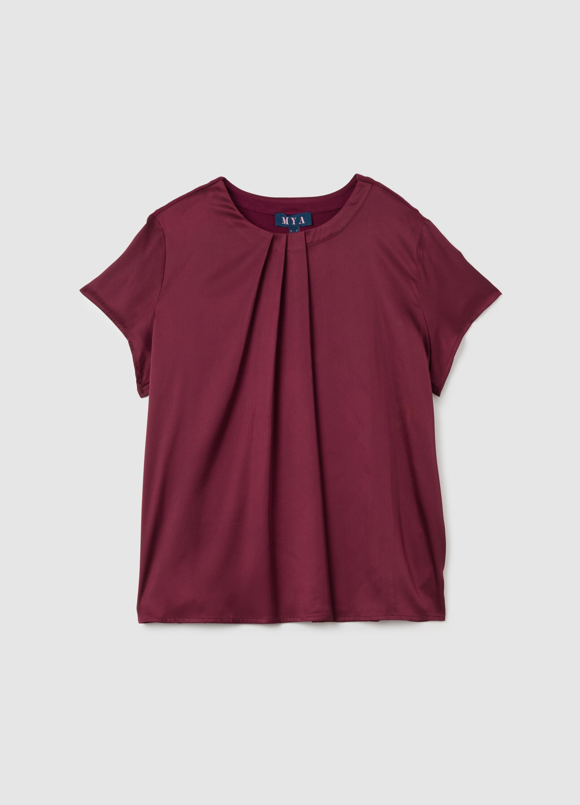 Maglia bordeaux a maniche corte con piega frontale