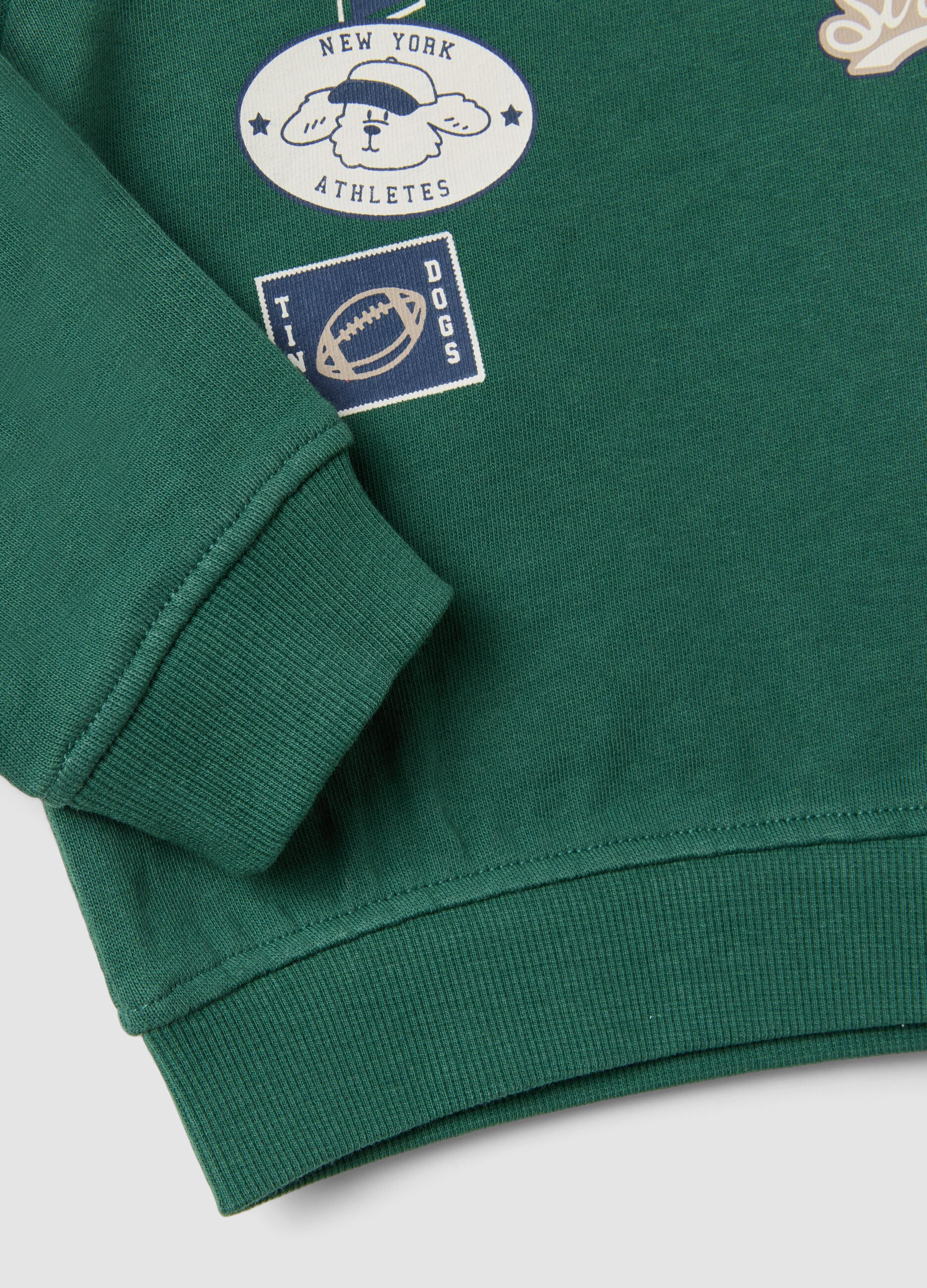 Felpa verde in puro cotone con girocollo e stampa per bimbo regular fit