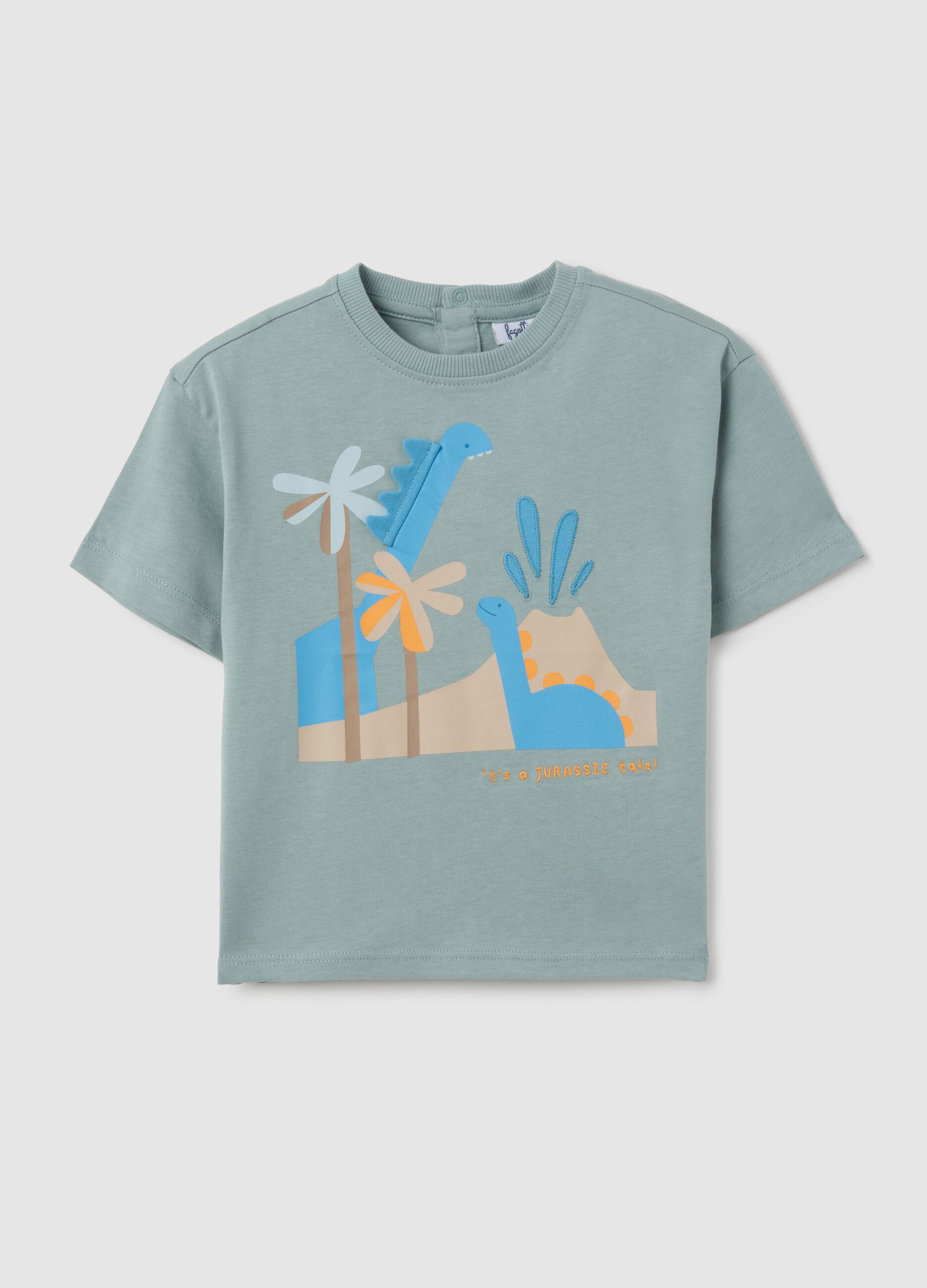 Children's green pure cotton T-shirt, regular fit