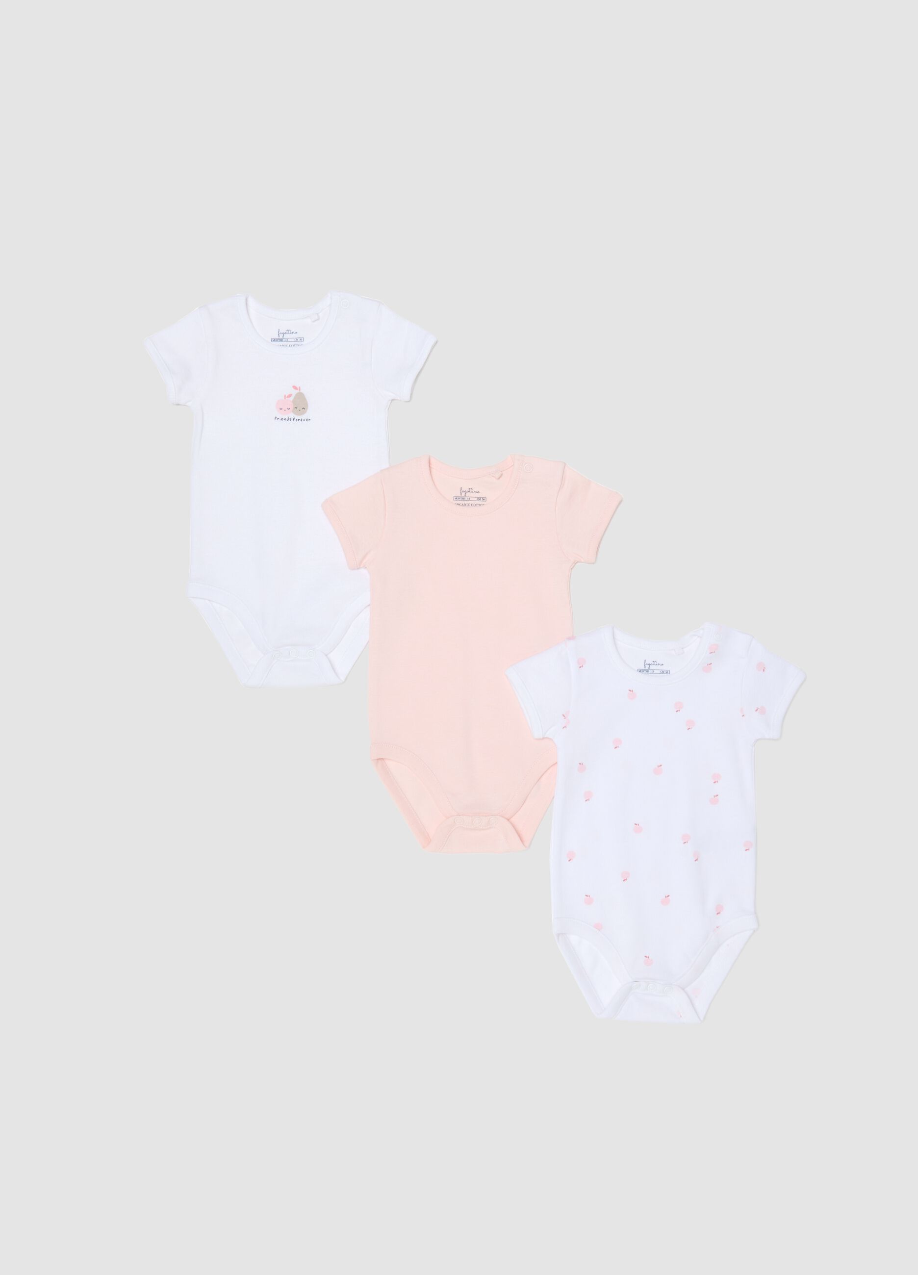 Baby girls' multicolour pure cotton body tripack with fruit