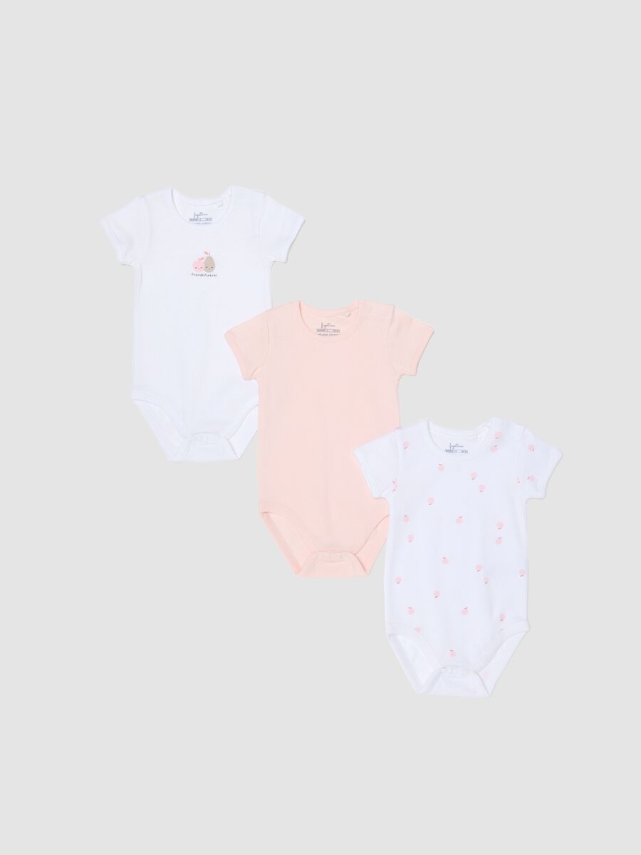 Baby girls' multicolour pure cotton body tripack with fruit_0