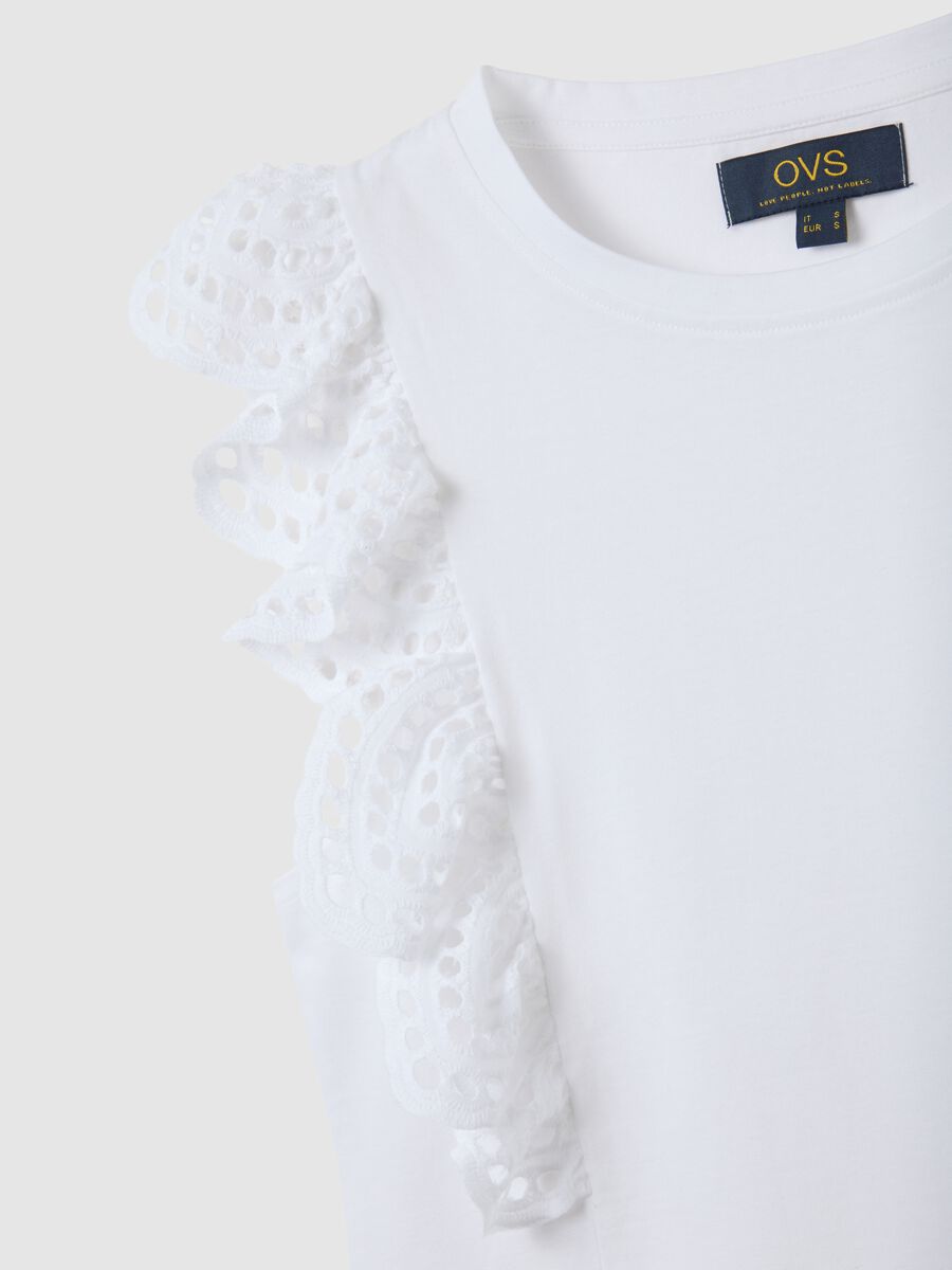 Top da donna in puro cotone bianco regular fit con pizzo_1