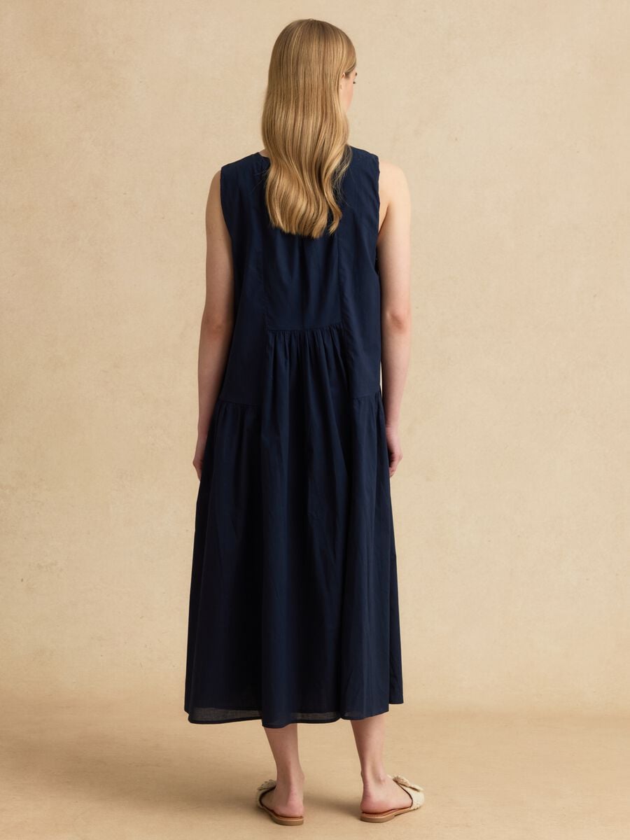 Abito midi blu in puro cotone regular fit con arricciature_2