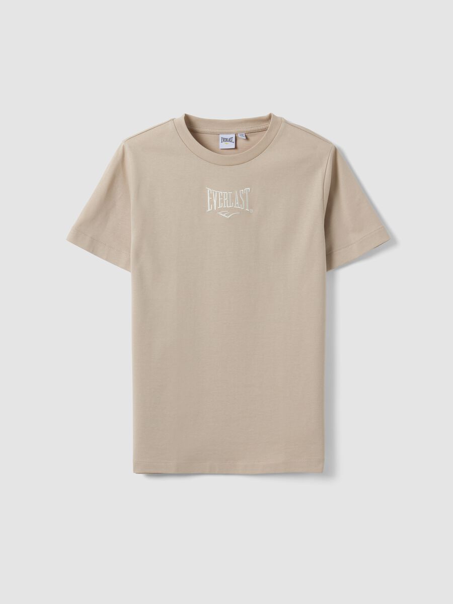 Beige pure cotton regular-fit printed T-shirt for girls_0