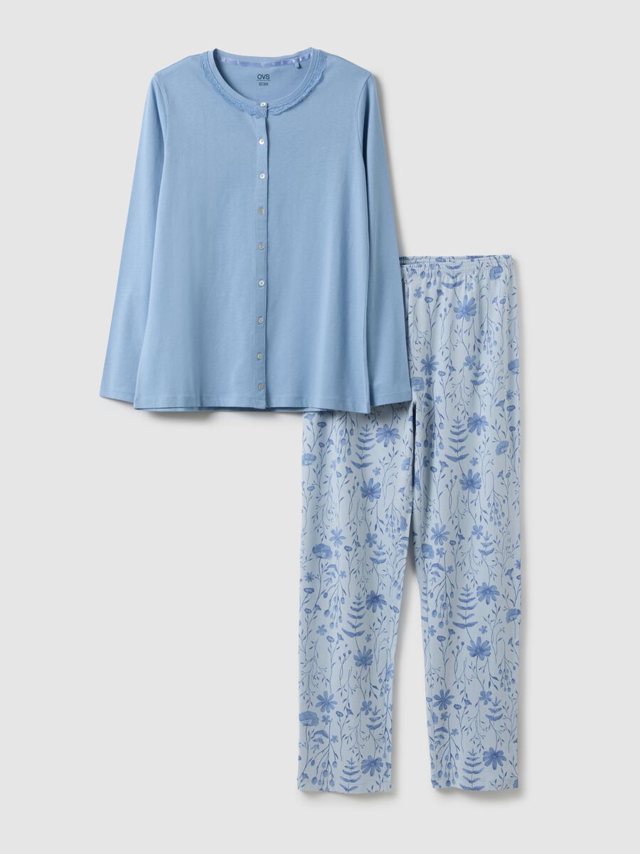 Blue pyjamas in pure cotton regular fit with floral details_4