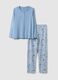 Blue pyjamas in pure cotton regular fit with floral details_4