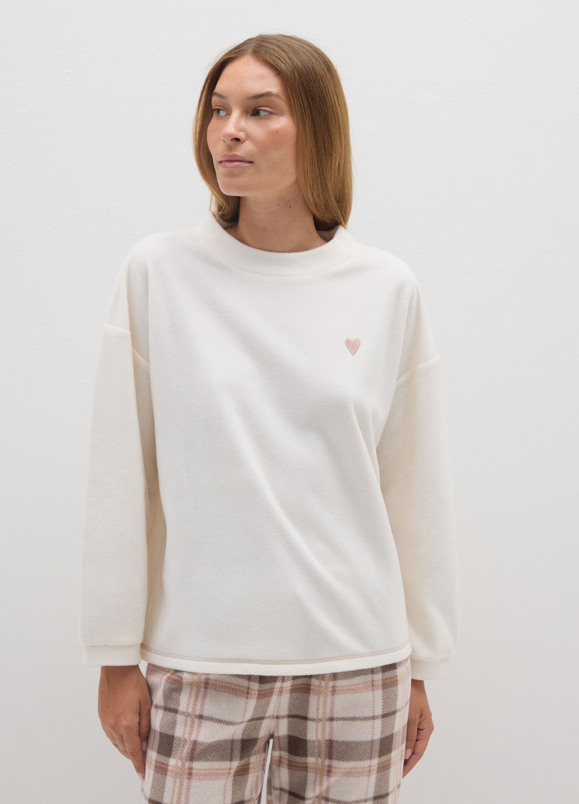 White regular fit fleece sweatshirt with embroidery