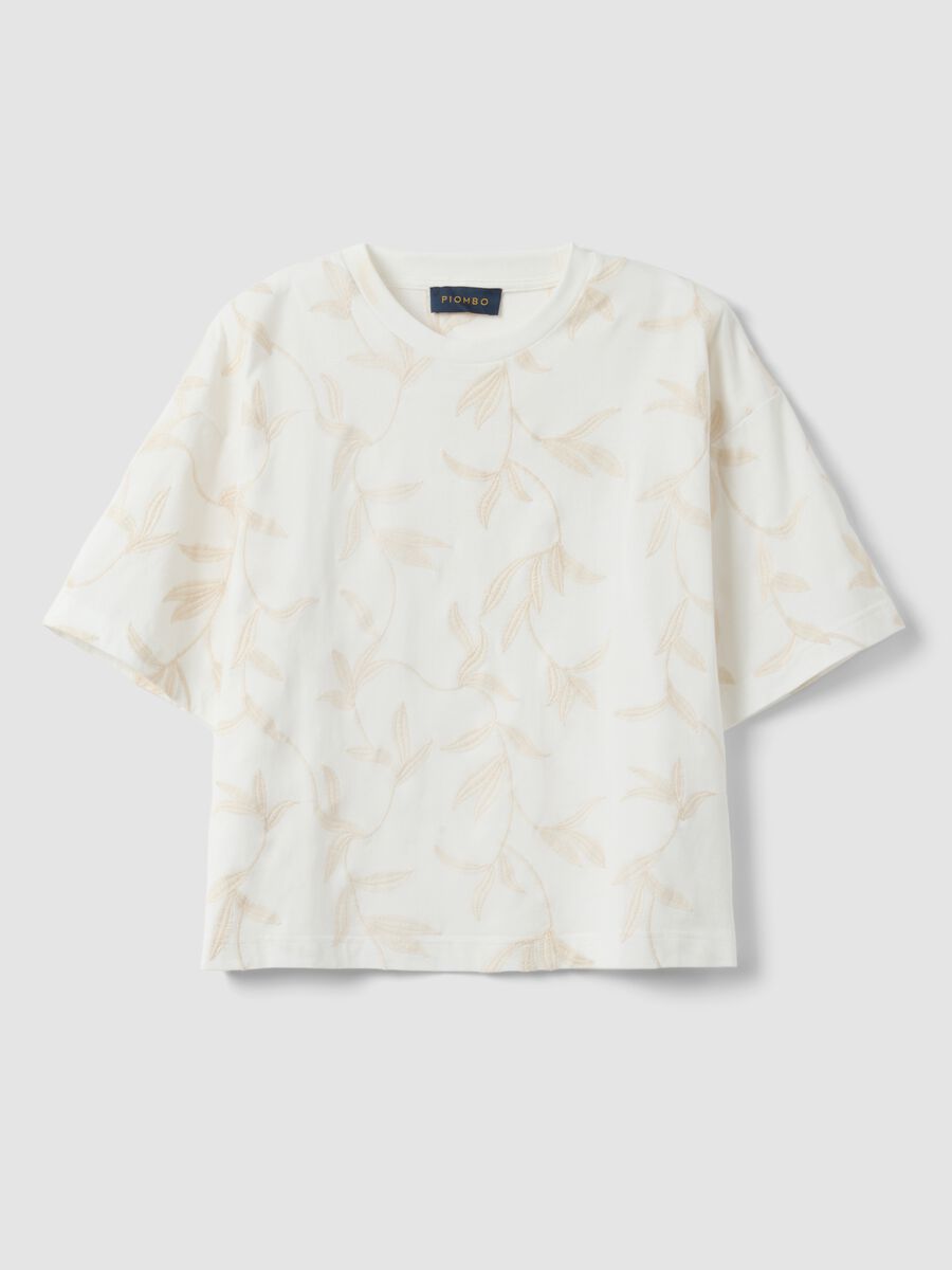 White pure cotton t-shirt relaxed fit with floral embroidery_4