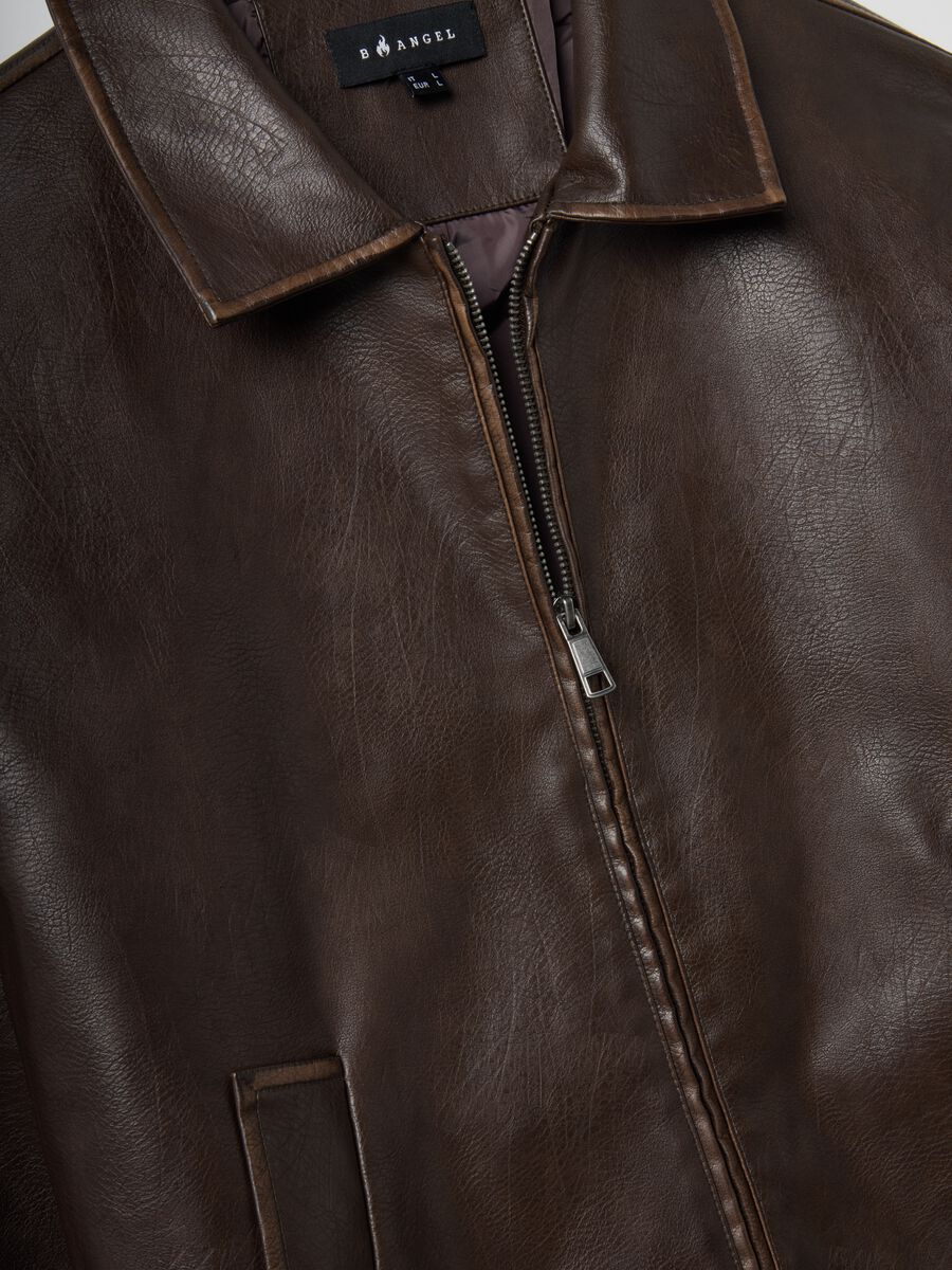 Brown padded oversized jacket with zip_1