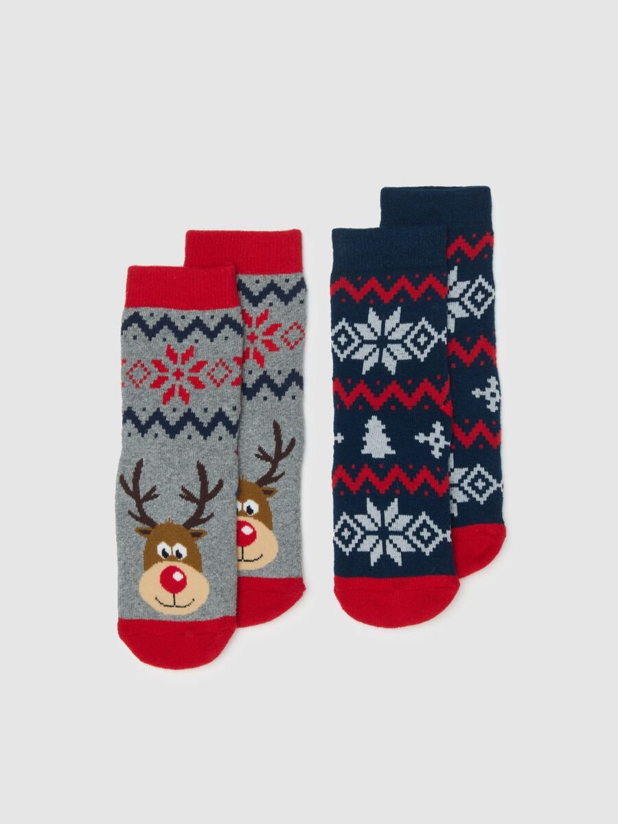 Two-pack children's grey non-slip Christmas socks in cotton blend_0