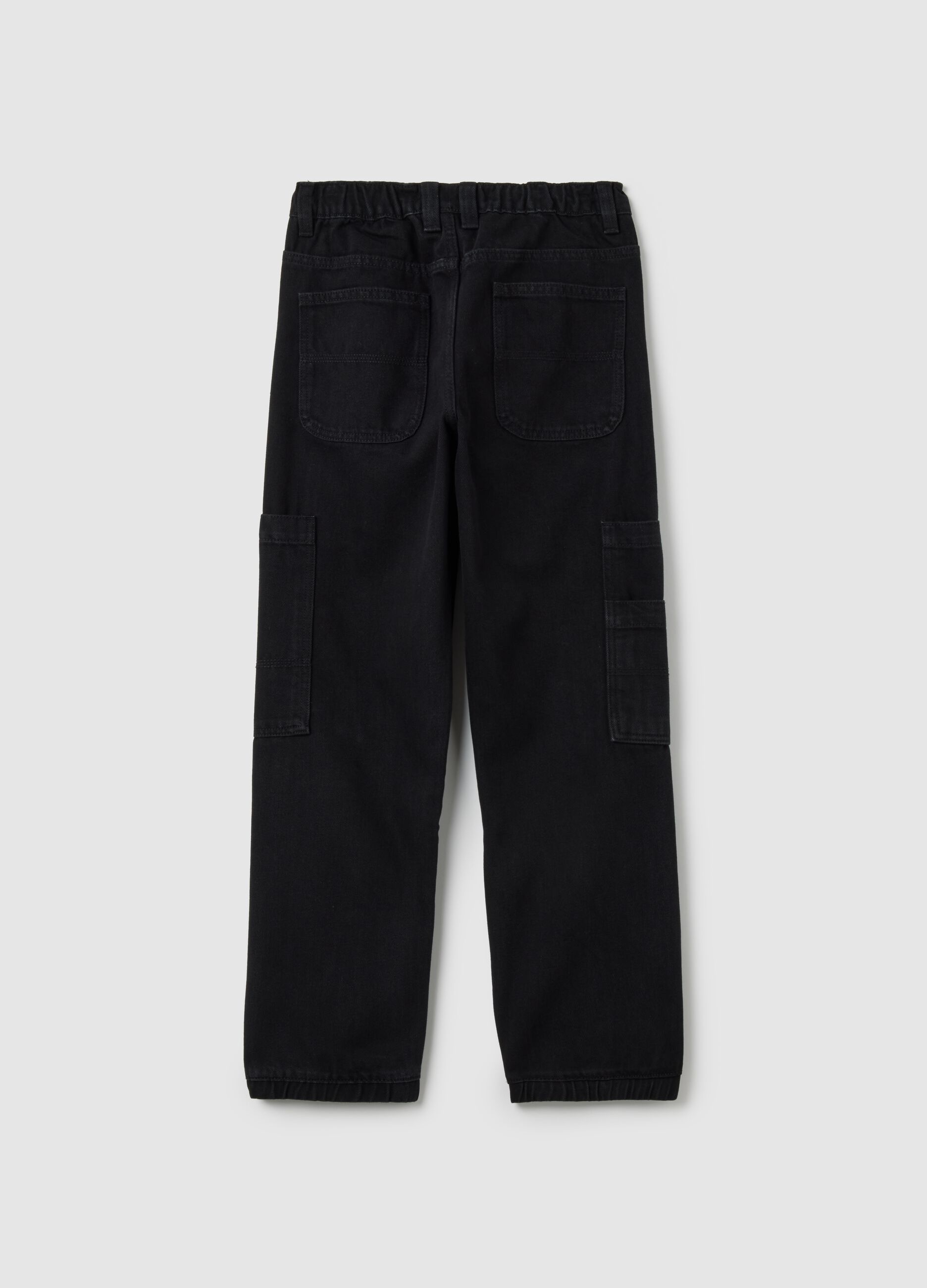 Boys' black cotton blend cargo trousers