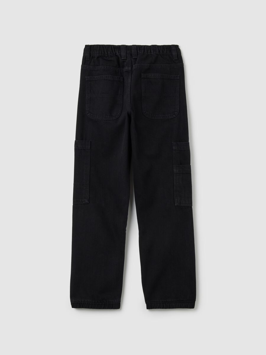Pantaloni cargo da ragazzo in misto cotone nero_1