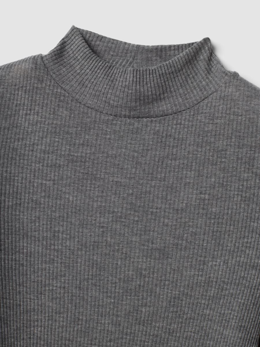 Grey ribbed lyocell and wool blend T-shirt, regular fit_1