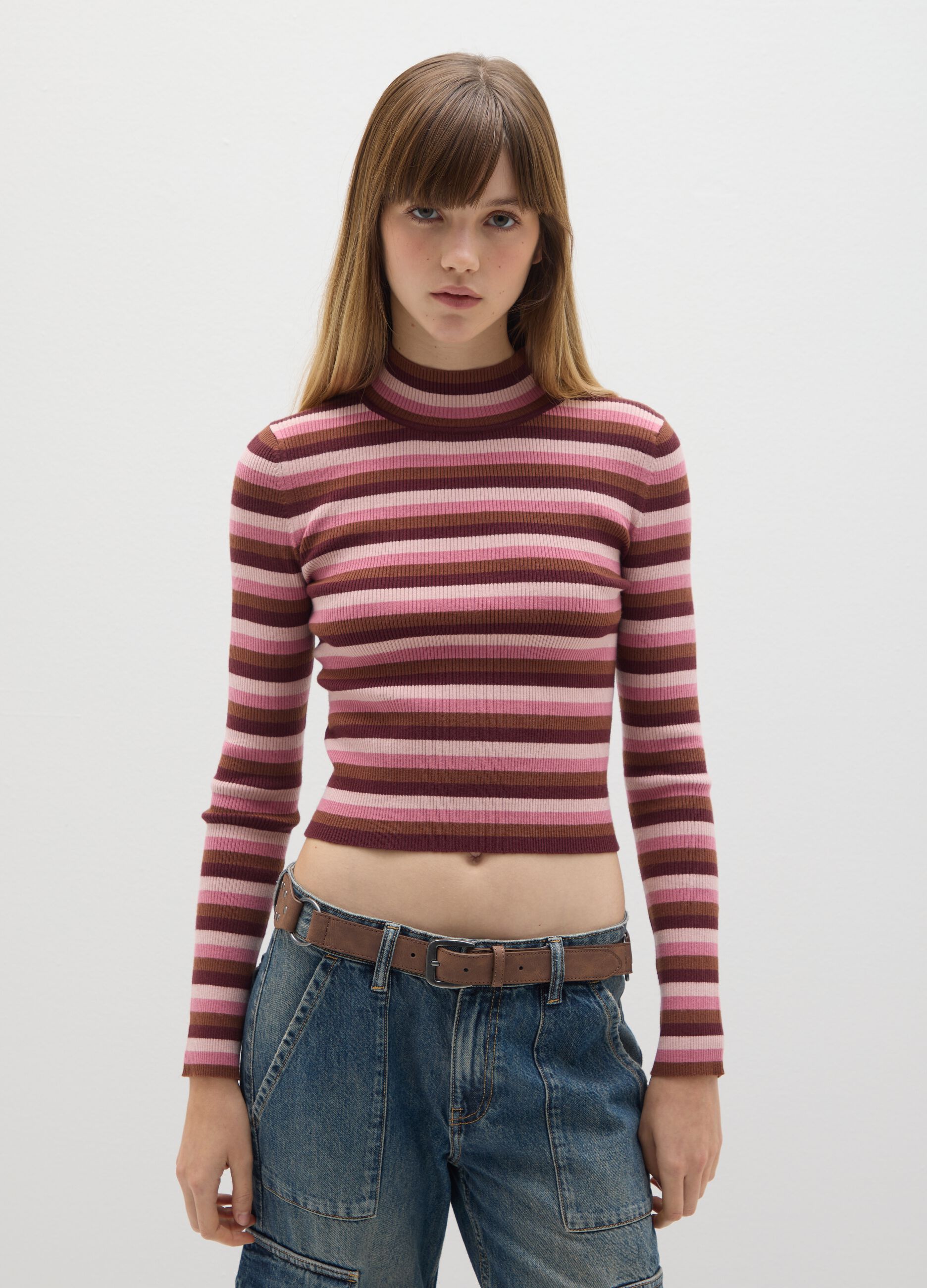 Multicolour striped fitted sweater