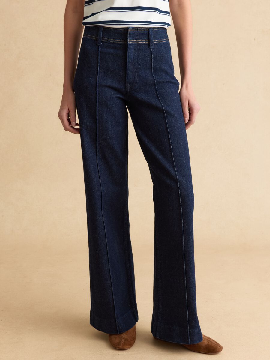Jeans in cotone elasticizzato blu wide leg_1