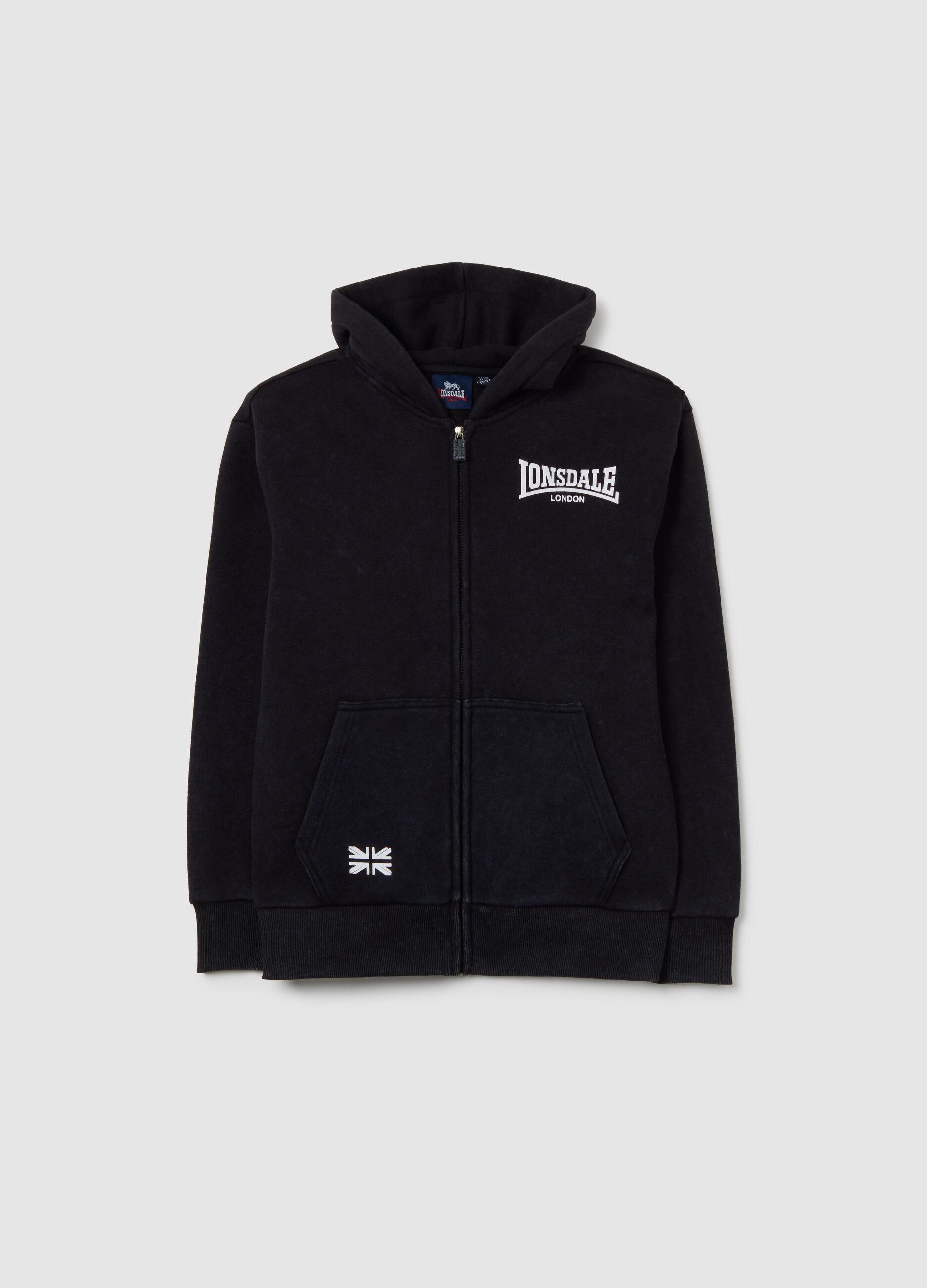 Children's black cotton blend hoodie regular fit with zip