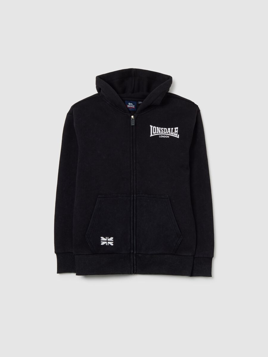 Children's black cotton blend hoodie regular fit with zip_0