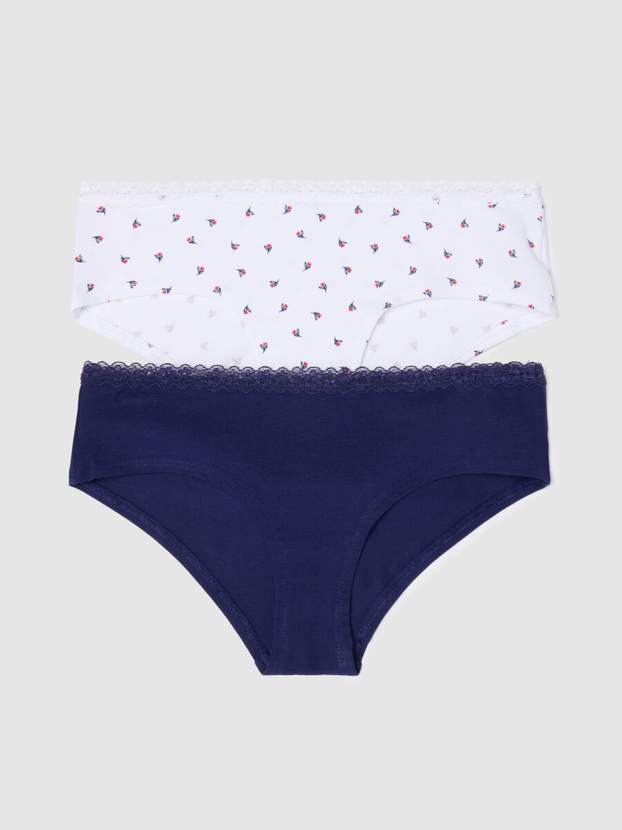 Two-pack French knickers in stretch cotton with lace_0