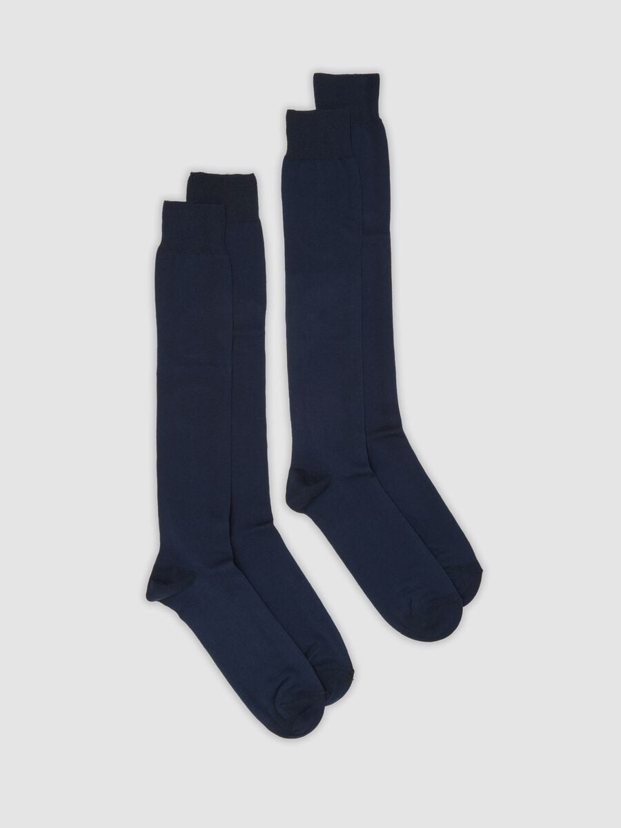 2-pack of navy blue long socks in stretch cotton_0