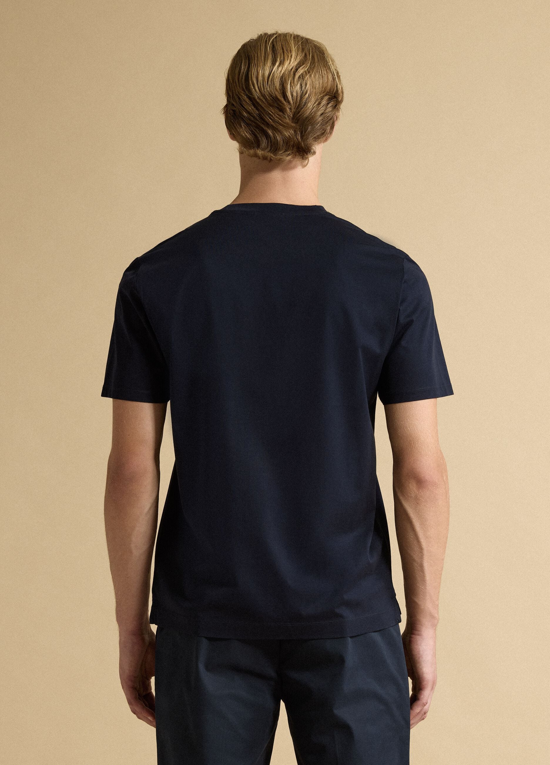 Blue pure cotton jersey T-shirt with crew neck, relaxed fit