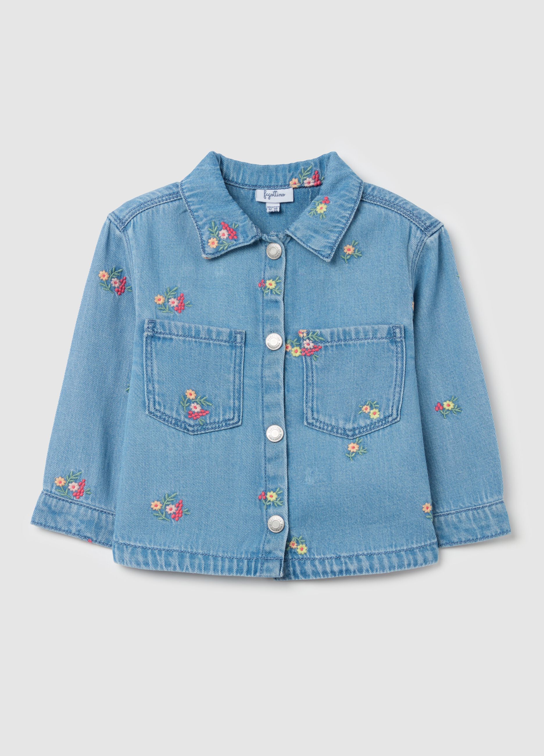 Lyocell and cotton shacket with flowers embroidery