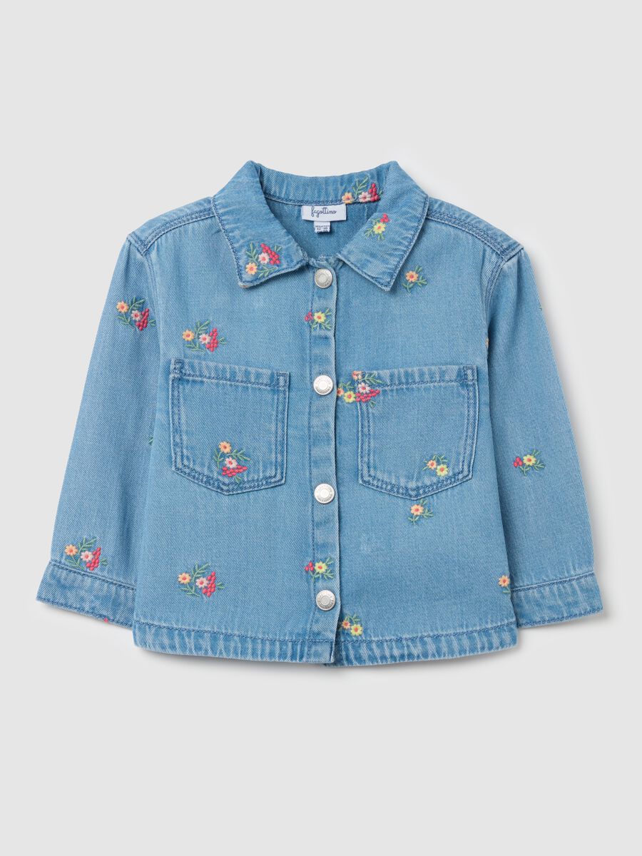 Lyocell and cotton shacket with flowers embroidery_0